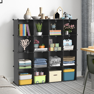 16 Cube Plastic Storage Organizer 4-Tier Modular Closet Cabinet Black Open Shelving Unit for Home & Office - Product Image 1