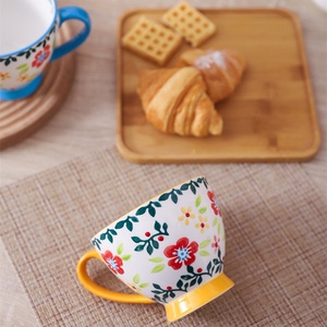 Prix de gros, grande capacité 480ML café peint à la main céramique petit déjeuner fleur et tasses en <span class=keywords><strong>porcelaine</strong></span> <span class=keywords><strong>Fine</strong></span> - Product Image 4