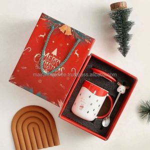Customizable Luxury Christmas Ceramic <b>Cup</b> Gift Set Personalized Elk Santa Claus Design Lid Spoon-Silk Screen Printed Gift - Product Image 6