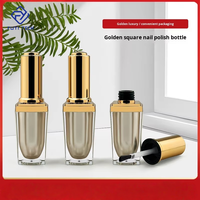Flacon vide de vernis à ongles carré en acrylique de luxe 10 ml, rechargeable, avec protection UV, brosse à poils et sérigraphie