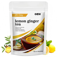Thé aux herbes citron-gingembre OEM 28 jours, sans OGM, sans gluten, sans sucre, détoxifiant, amincissant, soutien immunitaire, aliment santé, thé en sachet