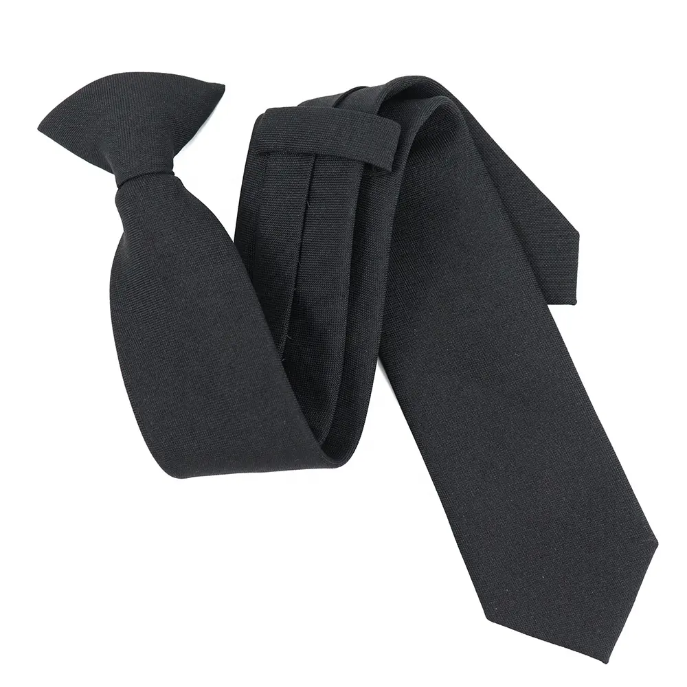 Hot Selling Black Cheap Polyester Security Knotted Necktie Black Solid Colors Mens Clip on Ties