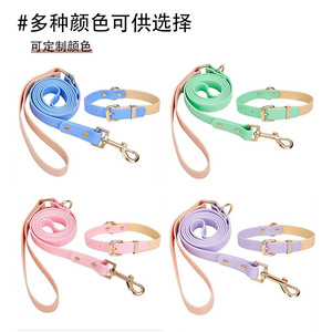Ensemble laisse et collier en PVC pour animaux de compagnie, imperméable, résistant aux morsures, pour promenades en extérieur, couleur unie - Product Image 3