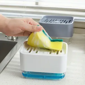 อุปกรณ์ทำความสะอาดในครัวแบบ2 In 1,ที่ใส่แปรงฟองน้ำที่จ่ายสบู่เหลวด้วยมือ