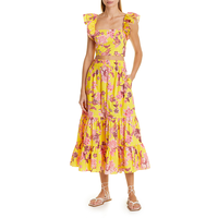 Ensemble robe longue à imprimé floral et à volants pour femmes