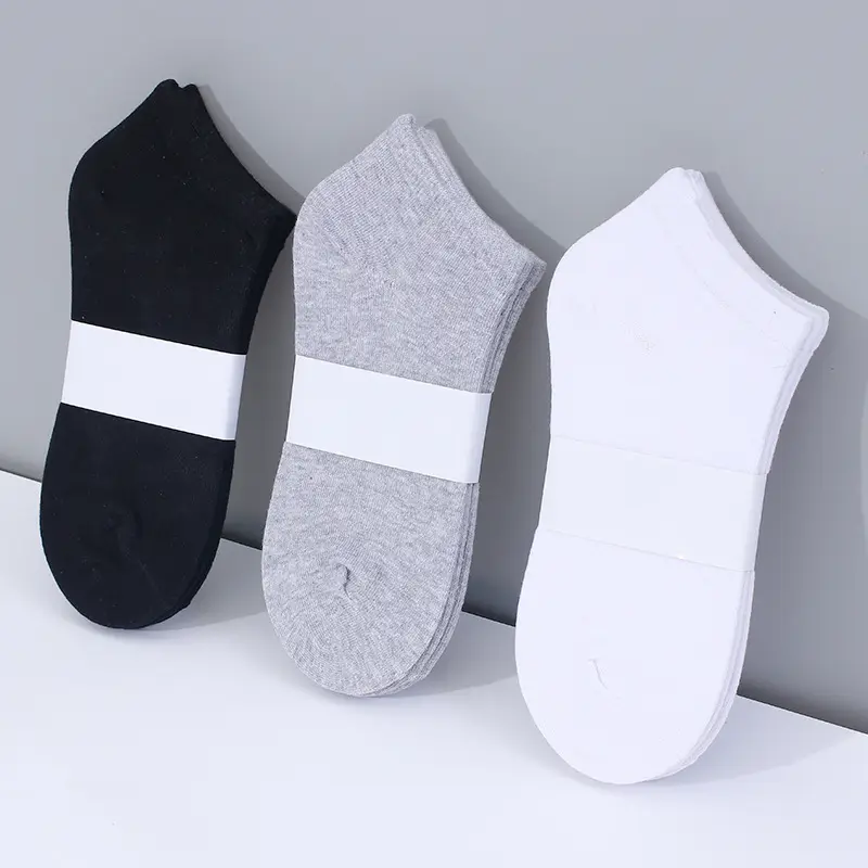 Wholesale Men Custom Logo Cotton Business Hosiery Black White Grey Low Cut Short Ankle Casual Sports Socks