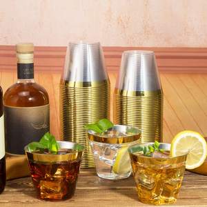 9 Oz plastik Tumblers altın çerçeveli bardak fantezi tek kullanımlık düğün zarif parti bardakları altın jant bardak - Product Image 3