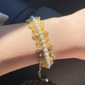 Nuova versione alta gold store con forte colore pizzo bordo anello di perle bracciale nuovo argento placcato corona nobile braccialetto gioielli - Product Image 1