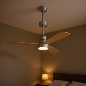 Ventilador de techo LED de 52 pulgadas con luz de Motor DC Reversible de 3 aspas de madera plateada remota de 6 velocidades para dormitorio - Product Image 2