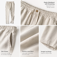 Pantalon en lin 100 % personnalisé pour homme, léger, avec cordon de serrage et taille élastique, idéal pour l'été, vente en gros