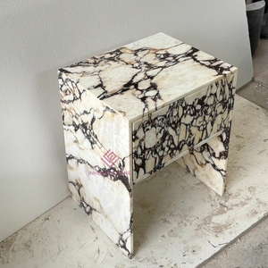 Factory Direct Calacatta Viola Nightstand with One Drawer Durable <strong>Marble</strong> Bedroom <strong>Bedside</strong> <strong>Table</strong> - Product Image 1