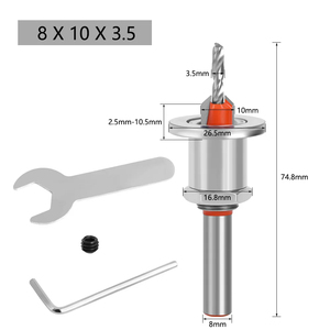 Svasatore punta da trapano per lavorazione del legno <span class=keywords><strong>Set</strong></span> di punte per fresatura di frese a vite estrattore remone demolizione foratura legno 8mm gambo HSS - Product Image 3