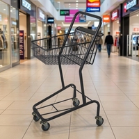 Chariot de caisse compact pour le commerce de détail, roulettes en PU de 3 pouces à roulement fluide, cadre en acier thermolaqué, deux paniers, chariot de courses