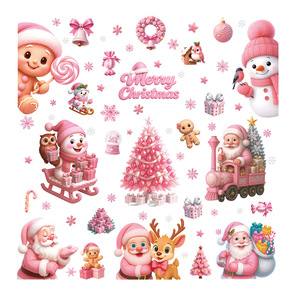 Joyeux Adorable statique rose noël décoratif verre bonhomme <span class=keywords><strong>de</strong></span> neige père noël cerf neige autocollants maison salon fenêtre décor - Product Image 2