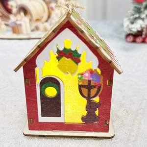 Cabane en bois vintage de style nordique, <span class=keywords><strong>maison</strong></span> de village de Noël, décoration de Noël, fournitures de décoration de Noël - Product Image 5