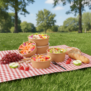 Bol à salade rond en papier kraft imprimé sur mesure avec couvercle, récipient alimentaire jetable durable pour la restauration à emporter et les fêtes - Product Image 3