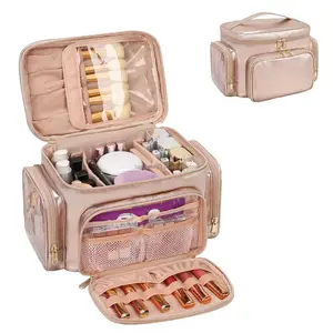 Bolsa de viaje portátil para maquillaje, organizador para mujer con compartimento para brochas de maquillaje, bolsa de viaje para cosméticos, neceser de almacenamiento Vertical