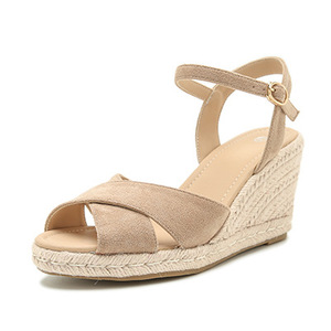 Wedges Sandals <b>Open</b> Toe <b>Back</b> Strap Straw Upper Buckle Closure Breathable Summer Style - Product Image 4