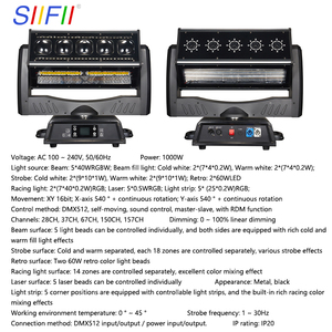 Faro da palco a rotazione infinita 5-in-1 da 1000W: Fascio, Luce di riempimento, Strobo, Retro, Laser e Effetto Chase in uno, 540 °   Rotazione, DMX512 RDM - Product Image 2