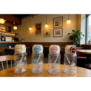 Linda Botella de Agua de Plástico con Pajita y Tapa de Botón, 500 ml, para Estudiantes, Uso en Exteriores - Product Image 1
