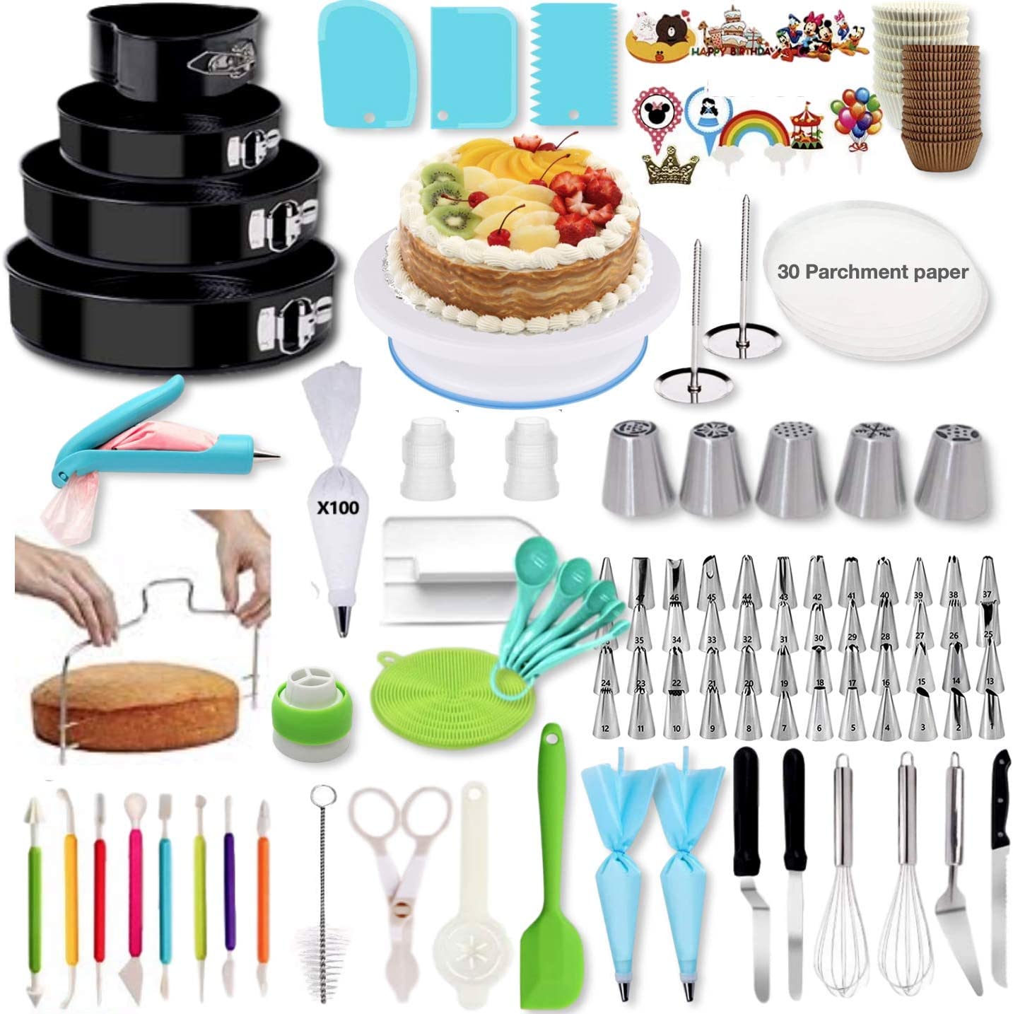 425 Piece Baking Set Cake Decorating Kit with Springform Cake Pans Set/Cake Rotating Turntable/Cake Decorating Supplies