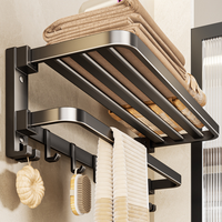 Ensemble d'accessoires de salle de bain 6 pièces, kit adhésif sans perçage pour porte-serviettes et étagère, construction en aluminium et acier au carbone pour la maison et l'hôtel