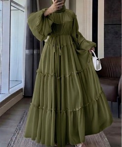 Abaya de Chifón con Volantes Escalonados Estilo Dubai 2026, Vestido Maxi Musulmán Cerrado, Jalabiya Fluida de Doble Capa y Manga Larga para Mujer - Product Image 4