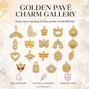 Micro-pave Charm Gallery | Stainless Steel 18K PVD Gold Plated CZ Zircon Iced Out Pendant Waterproof Hypoallergenic Tarnish Free - Product Image 1