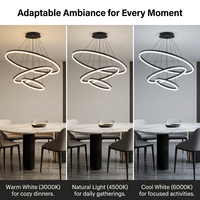 Lustre LED moderne de luxe 40 60 80cm à 3 anneaux 80W avec télécommande sans fil, en aluminium noir, intensité variable, hauteur réglable