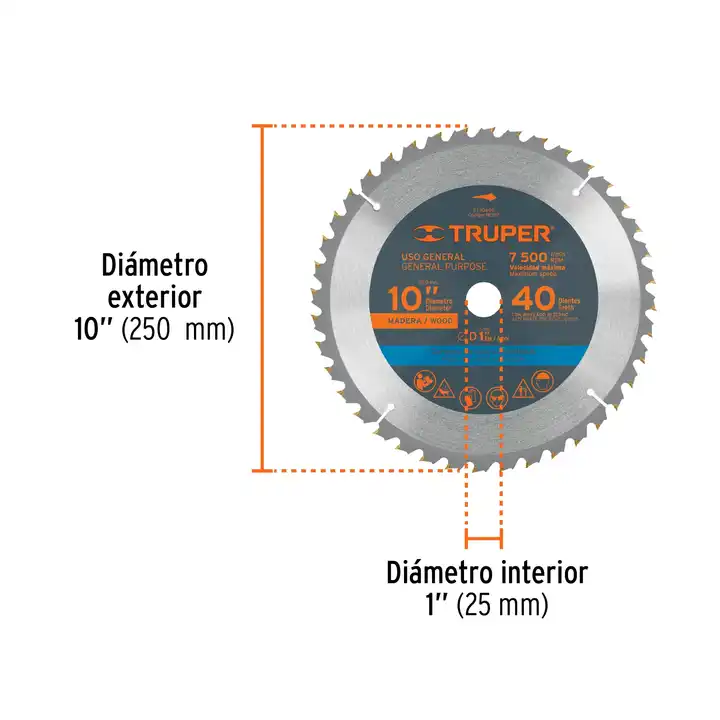 Truper 10' Industrial Grade Wood Saw Blade 40 Teeth 1' Center High Speed Steel Carbide Alloy Machine Blade Polished Finish