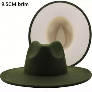 Chapeaux Fedora personnalisés pour femmes et hommes, nouvelle collection automne-hiver, bicolores, à la mode, avec fond rouge, bord large de 9,5 cm, pour les fêtes et les occasions spéciales - Product Image 5