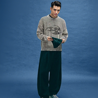 Pull imprimé avec poignets côtelés Pull à col rond pour homme