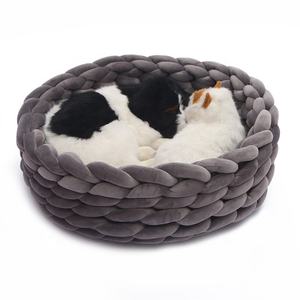 Chenil pour animaux de compagnie chien chat tissé à la <span class=keywords><strong>main</strong></span> lit à la <span class=keywords><strong>main</strong></span> tricot nid maison chiot chaton grotte panier sac de couchage chiens chenil fournitures - Product Image 3