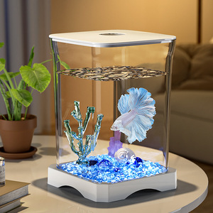 Mini Pecera para <span class=keywords><strong>Peces</strong></span> Betta <span class=keywords><strong>con</strong></span> Iluminación LED, Acuario para Niños y Principiantes, Ideal para <span class=keywords><strong>Peces</strong></span> Betta y Guppies - Product Image 1