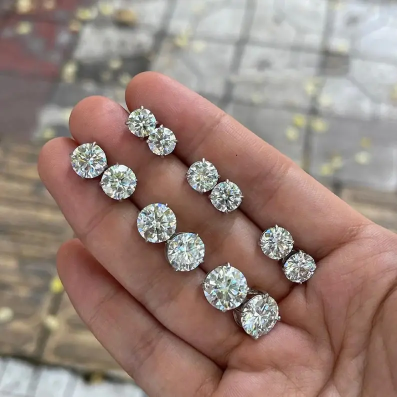 Bijoux en or 14 carats pour femmes 0.5CT 1CT 2CT 3CT VVS Lab Created Diamond Stud Earrings Lab Grown Diamond Soltaire Gold Earrings