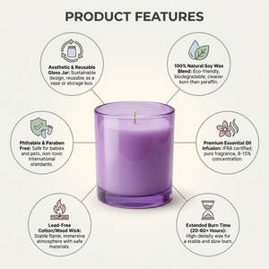 Vela Aromática de Cera de Soja y <span class=keywords><strong>Coco</strong></span> con Aroma a Lavanda y Fresia en Botella de Vidrio Ámbar para Bodas, Navidad y Eventos - Product Image 4