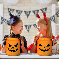Keranjang Lipat dengan Lampu LED Tas Permen Labu untuk Trick Treat di Pesta Natal Perayaan Thanksgiving