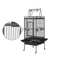 Grande cage d'activités pour perroquet avec aire de jeu supérieure, enclos en fer forgé sur roulettes, espace entre les barreaux sécurisé pour éviter les blessures aux oiseaux