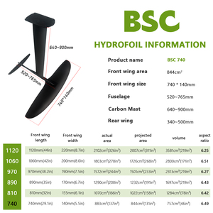 BSC 740 อลูมิเนียมคาร์บอนมาสต์ ซัพวิง อีฟอยล์ ฟิน ไคท์เซิร์ฟ เซิร์ฟบอร์ดอิเล็กทรอนิกส์ วอเตอร์เพลย์ ฟอยล์เซิร์ฟฟิ่ง เลคแพดเดิล ไฮโดรฟอยล์ - Product Image 2