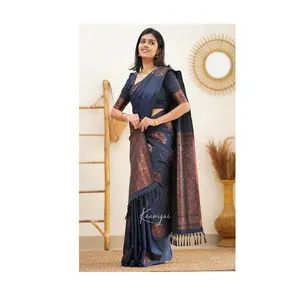 Hot Selling Designer Lichi Silk Jacquard Work Saree with Exclusive Jacquard Border Blouse for Women at Bulk Price