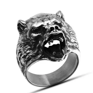 Anello Maschile alla Moda in Acciaio Inossidabile 316L, Anello Punk con Orso Polare Anti-<span class=keywords><strong>Lupo</strong></span>, Anelli Goth - Product Image 1