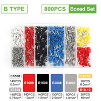 800PCS-B Tipo en caja VE Terminal de cable tubular Conector de extremo de cable eléctrico aislado Conector de terminal de prensado de cable automático