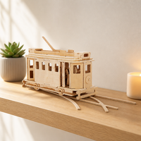 Kit de Modélisme 3D en Bois : Tramway Découpé au Laser avec Rails, Décoration de Bureau DIY pour Adultes et Adolescents