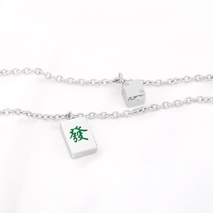 Collar con colgante de Mahjong de estilo chino, diseño geométrico de acero inoxidable, joyería de moda unisex, regalo para hombres y mujeres - Product Image 2