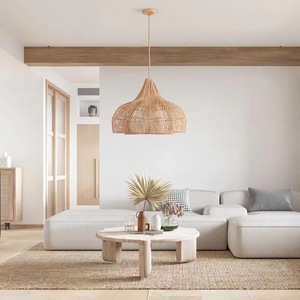 Japanese Style Rattan Pendant <b>Light</b> Oval Shape Led <b>Light</b> Source For Living Room And <b>Dining</b> Room - Product Image 3
