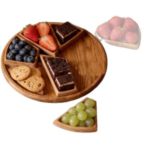 Wooden Round Detachable Nut And Dried Fruit <b>Tray</b> 25Cm Divider Solid Wood Snack Serving <b>Tray</b> For <b>Tea</b> Coffee Hotel Use - Product Image 5