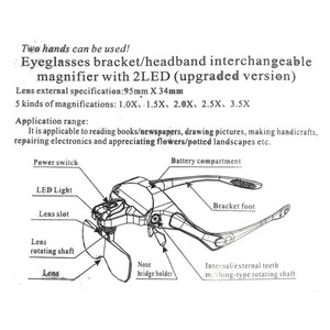 आवर्धक लेंस एलईडी रोशन समायोज्य 5 लेंस Loupe विभिन्न देखो पढ़ने के लिए लेंस हेडबैंड ताल ग्लास दीपक का नेतृत्व किया - Product Image 3