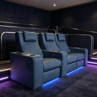 Set Sofa Recliner Elektrik Modern Kulit Biru, Furnitur Ruang Tamu Home Theater dengan Konsol Tempat Cangkir dan Penyimpanan Samping