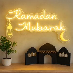 Décoration murale islamique pour la maison, lumière LED en acrylique pour l'Aïd Ramadan avec lanterne étoile Mubarak, enseigne néon réutilisable - Product Image 3