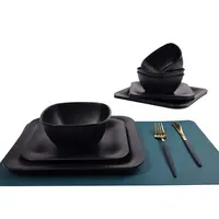Высококачественная матовая черная чаша 6 дюймов 8 дюймов боковая тарелка 10 дюймов обеденная тарелка квадратные 100% меламиновые столовые сервизы
